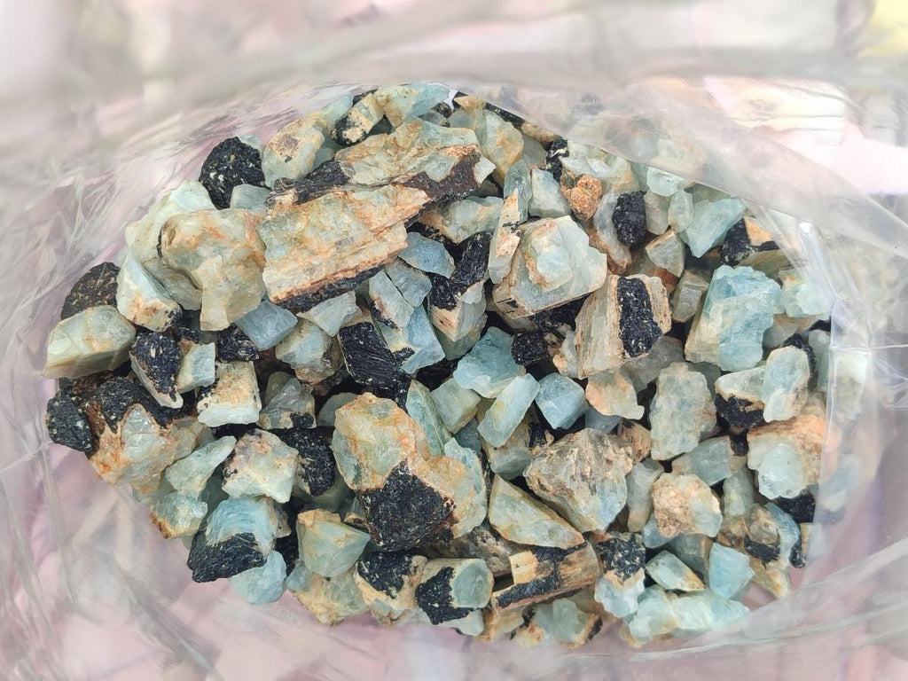 Natural Rare Aquamarine in Black Tourmaline Crystal Specimens x 1,48 Kg Lot From Karibib, Namibia