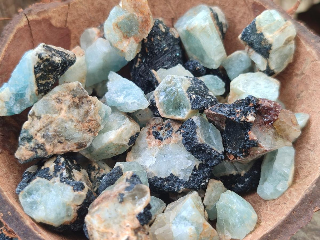 Natural Rare Aquamarine in Black Tourmaline Crystal Specimens x 1,48 Kg Lot From Karibib, Namibia