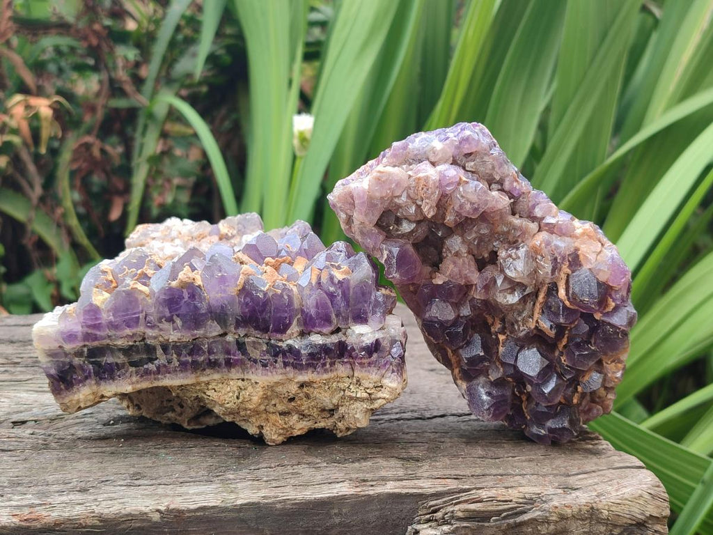 Natural Dark and Chevron Amethyst Clusters x 5 From Mapatizya, Zambia