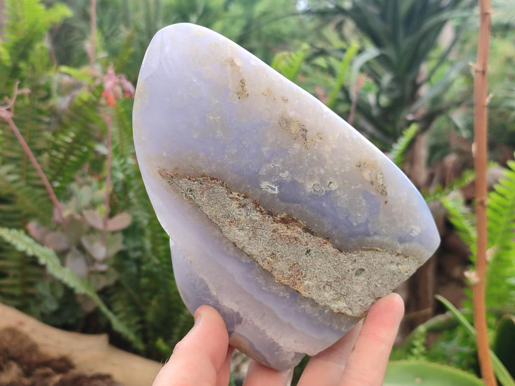 Polished and Natural Blue Lace Agate Standing Display Pieces x 2 From Nsanje, Malawi