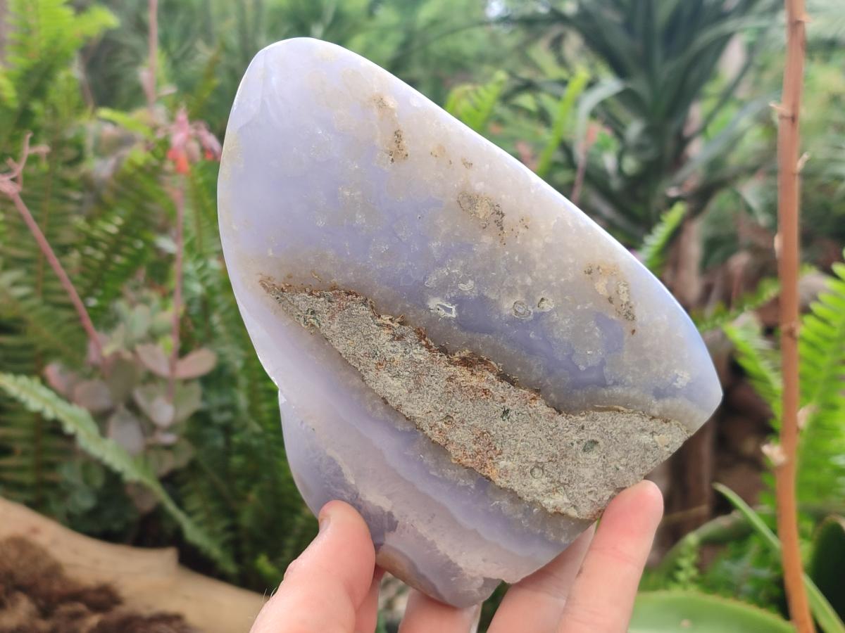 Polished and Natural Blue Lace Agate Standing Display Pieces x 2 From Nsanje, Malawi