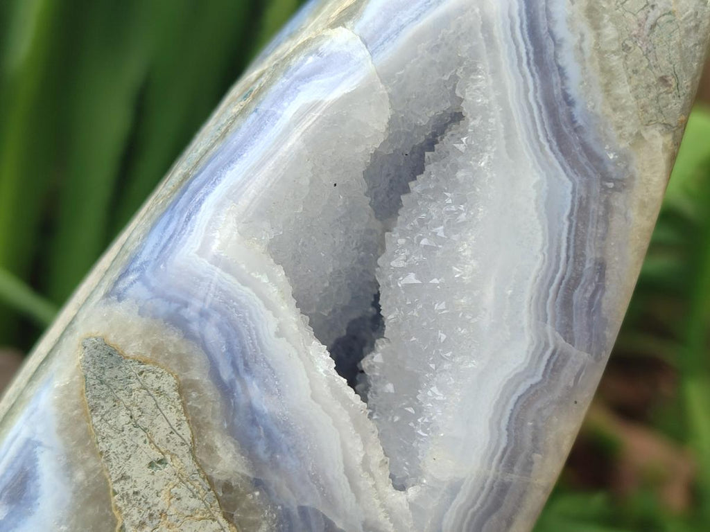 Polished and Natural Blue Lace Agate Standing Display Pieces x 2 From Nsanje, Malawi