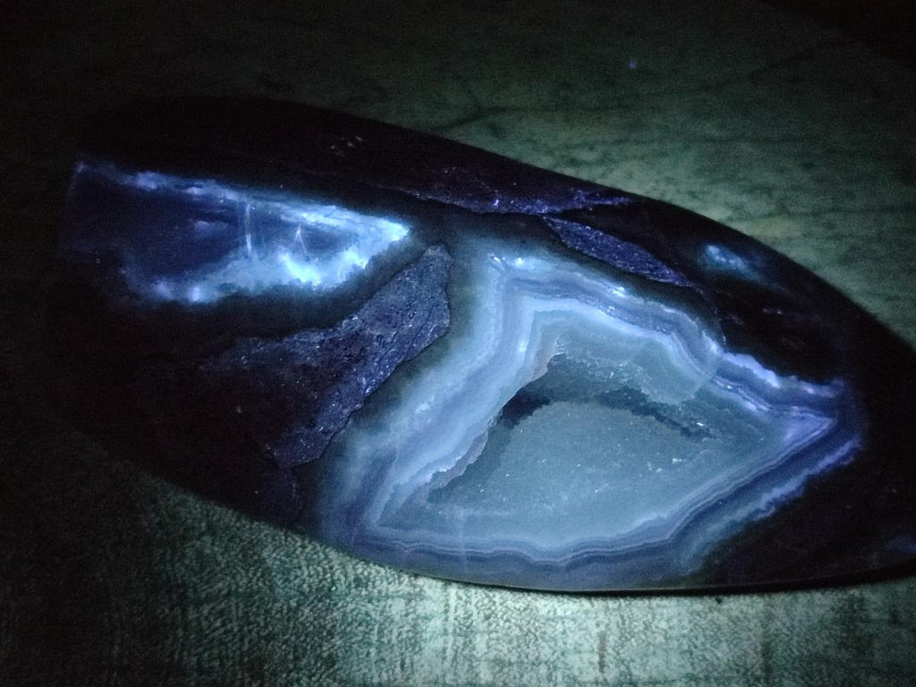 Polished and Natural Blue Lace Agate Standing Display Pieces x 2 From Nsanje, Malawi