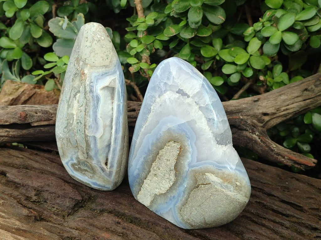 Polished and Natural Blue Lace Agate Standing Display Pieces x 2 From Nsanje, Malawi