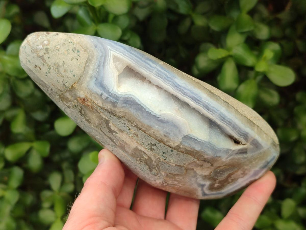Polished and Natural Blue Lace Agate Standing Display Pieces x 2 From Nsanje, Malawi