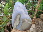 Polished and Natural Blue Lace Agate Standing Display Pieces x 2 From Nsanje, Malawi