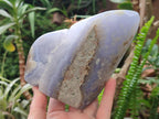 Polished and Natural Blue Lace Agate Standing Display Pieces x 2 From Nsanje, Malawi