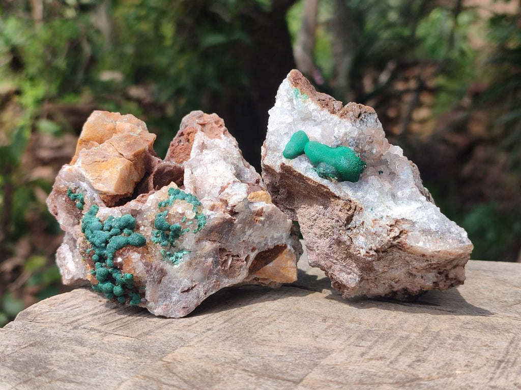 Natural Silky Ball Malachite Specimens with Drusy Quartz on Dolomite Matrix x 3 From Mindingi Mine, Kambove, Congo