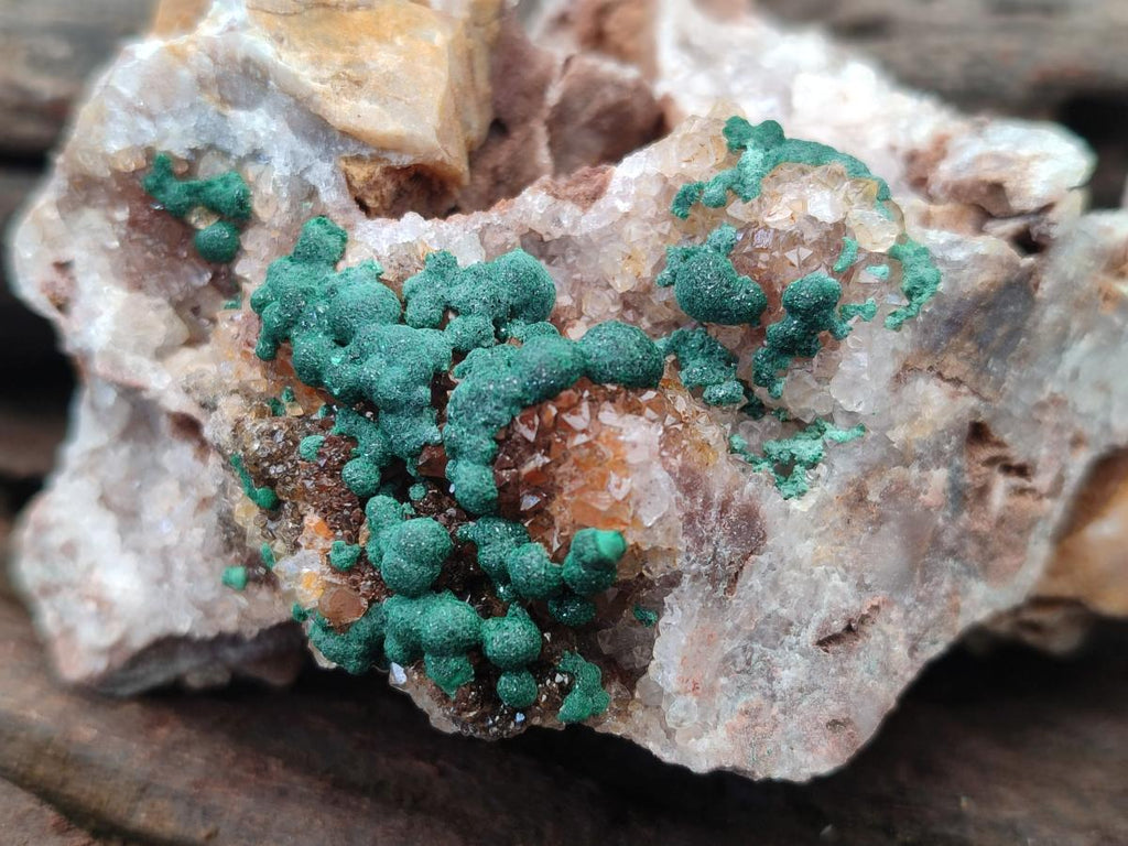 Natural Silky Ball Malachite Specimens with Drusy Quartz on Dolomite Matrix x 3 From Mindingi Mine, Kambove, Congo