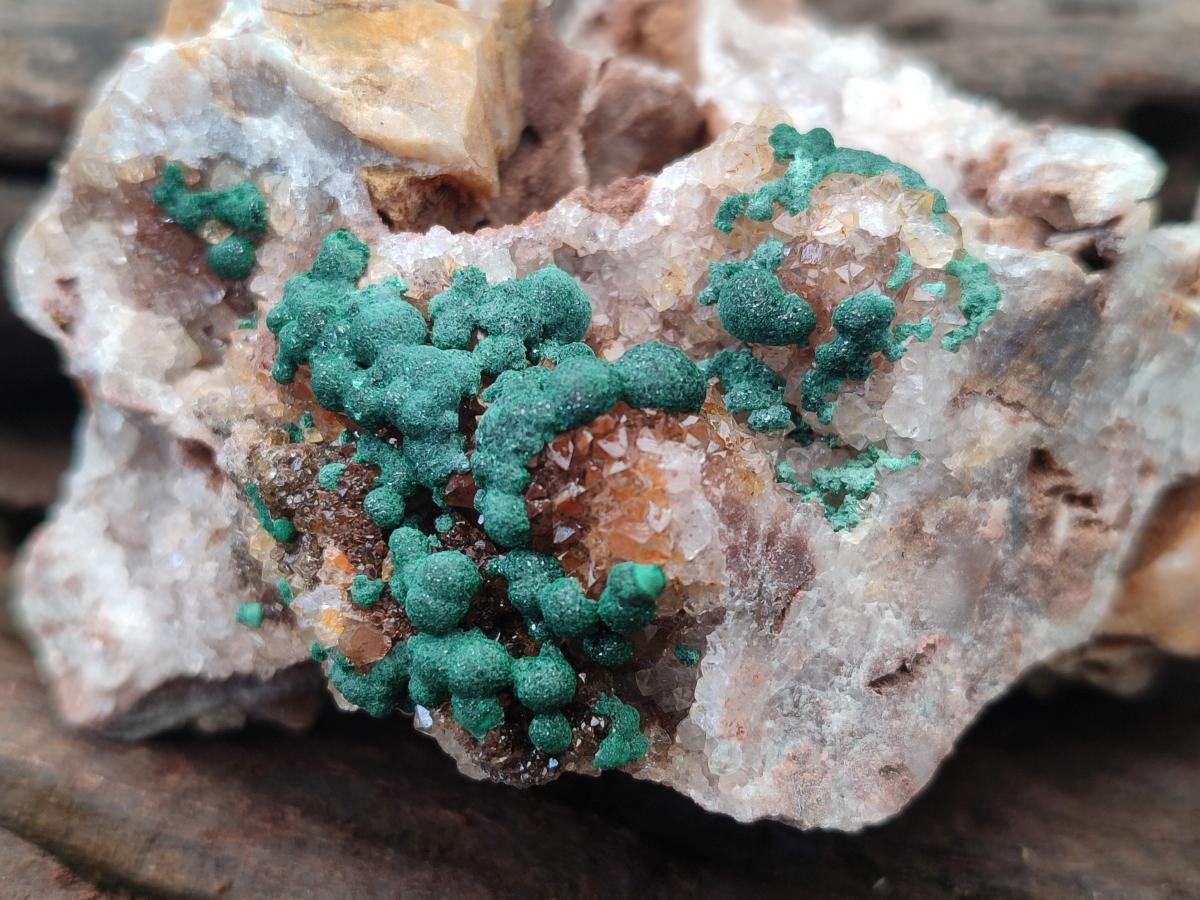 Natural Silky Ball Malachite Specimens with Drusy Quartz on Dolomite Matrix x 3 From Mindingi Mine, Kambove, Congo