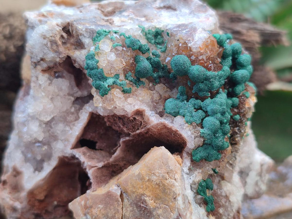 Natural Silky Ball Malachite Specimens with Drusy Quartz on Dolomite Matrix x 3 From Mindingi Mine, Kambove, Congo