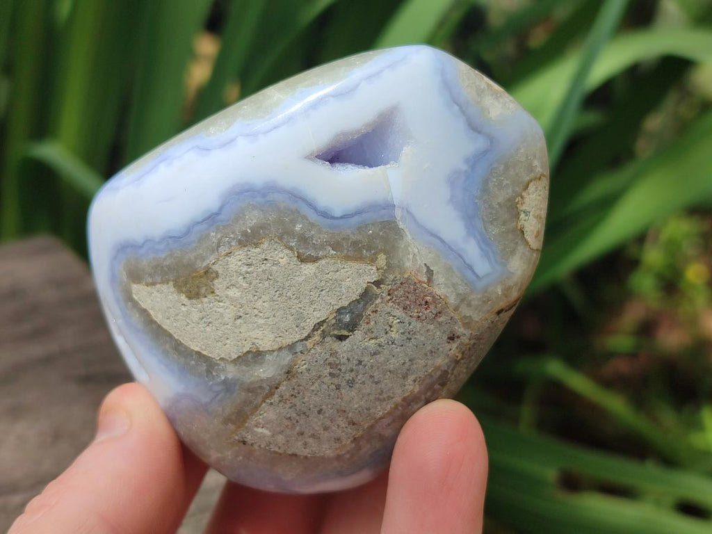 Polished and Natural Blue Lace Agate Free Forms x 7 From Nsanje, Malawi
