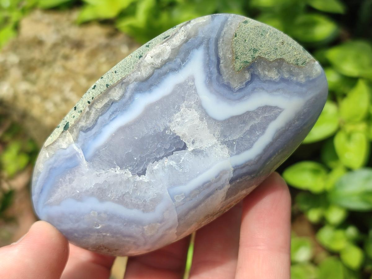 Polished and Natural Blue Lace Agate Free Forms x 7 From Nsanje, Malawi