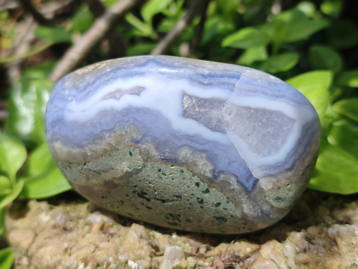 Polished and Natural Blue Lace Agate Free Forms x 7 From Nsanje, Malawi