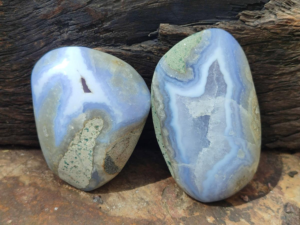 Polished and Natural Blue Lace Agate Free Forms x 7 From Nsanje, Malawi