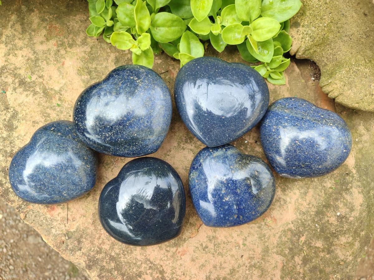 Polished Lazulite Hearts x 6 From Madagascar