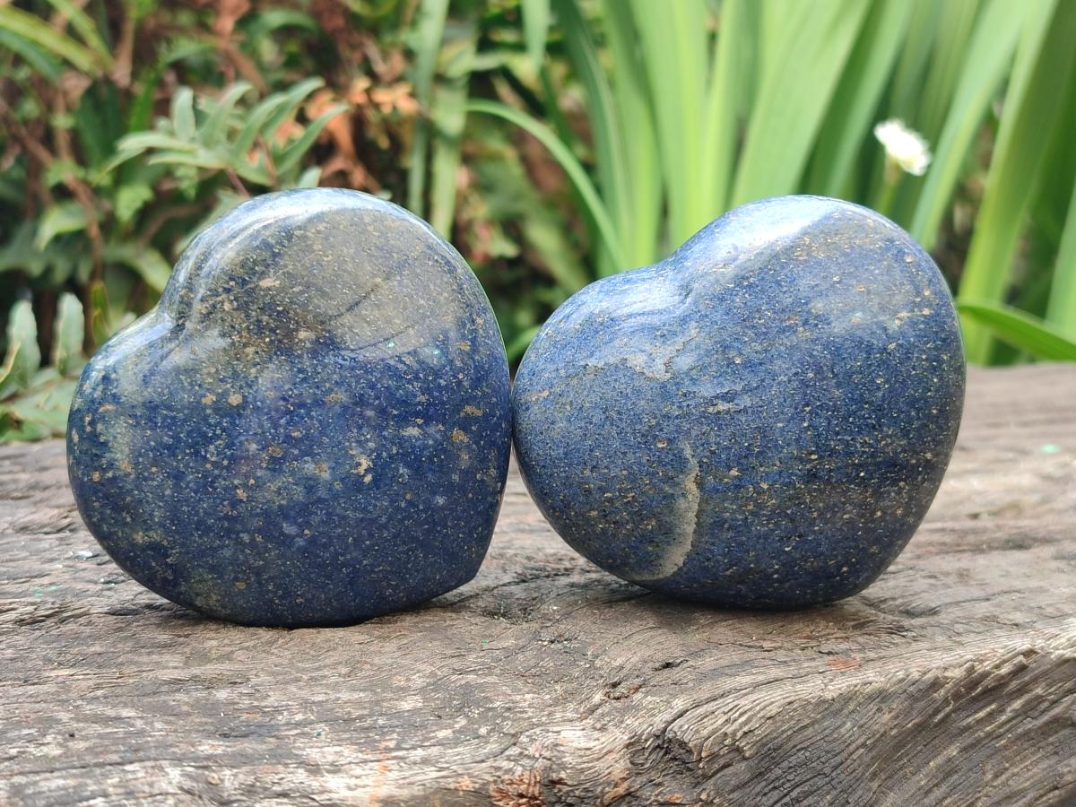 Polished Lazulite Hearts x 6 From Madagascar