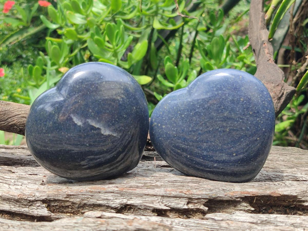 Polished Lazulite Hearts x 6 From Madagascar