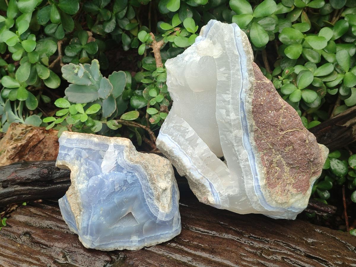 Natural Large Blue Lace Agate Geode and Vug Specimens x 2 From Nsanje, Malawi