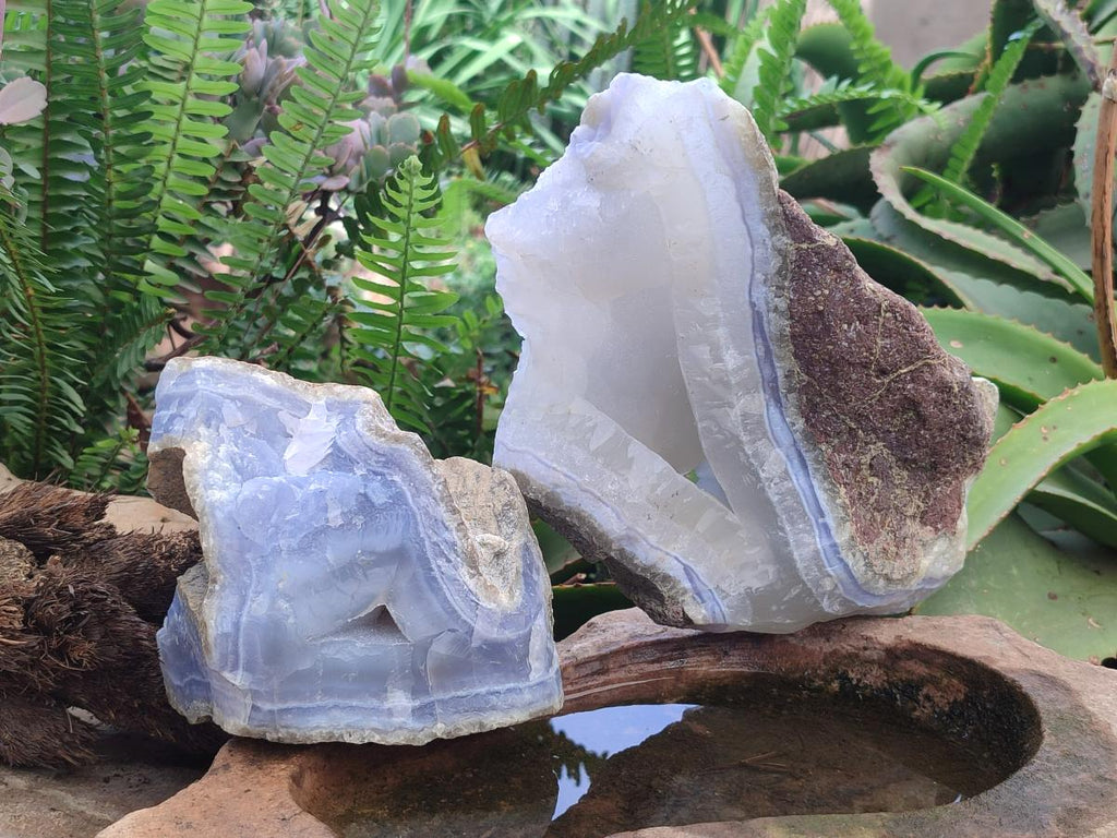 Natural Large Blue Lace Agate Geode and Vug Specimens x 2 From Nsanje, Malawi