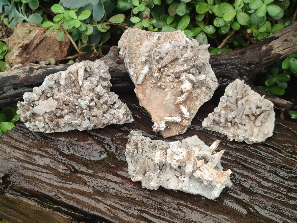 Natural Spearhead Calcite Specimens with Rhomboherdral Crystals x 4 From Albert's Mountain, Lesotho
