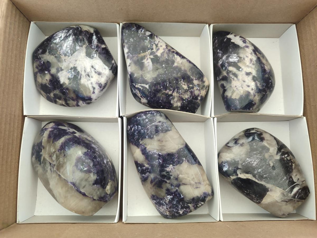 Polished Silver Leaf Lepidolite Standing Display Pieces x 6 From Zimbabwe