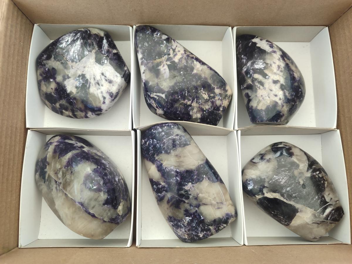 Polished Silver Leaf Lepidolite Standing Display Pieces x 6 From Zimbabwe
