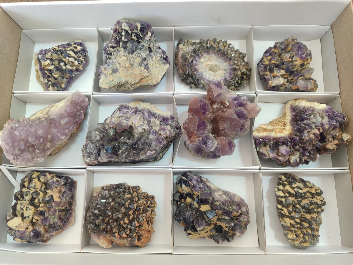 Natural Dark Chevron Amethyst Clusters x 12 From Mapatizya, Zambia