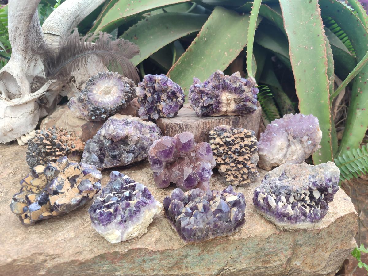 Natural Dark Chevron Amethyst Clusters x 12 From Mapatizya, Zambia