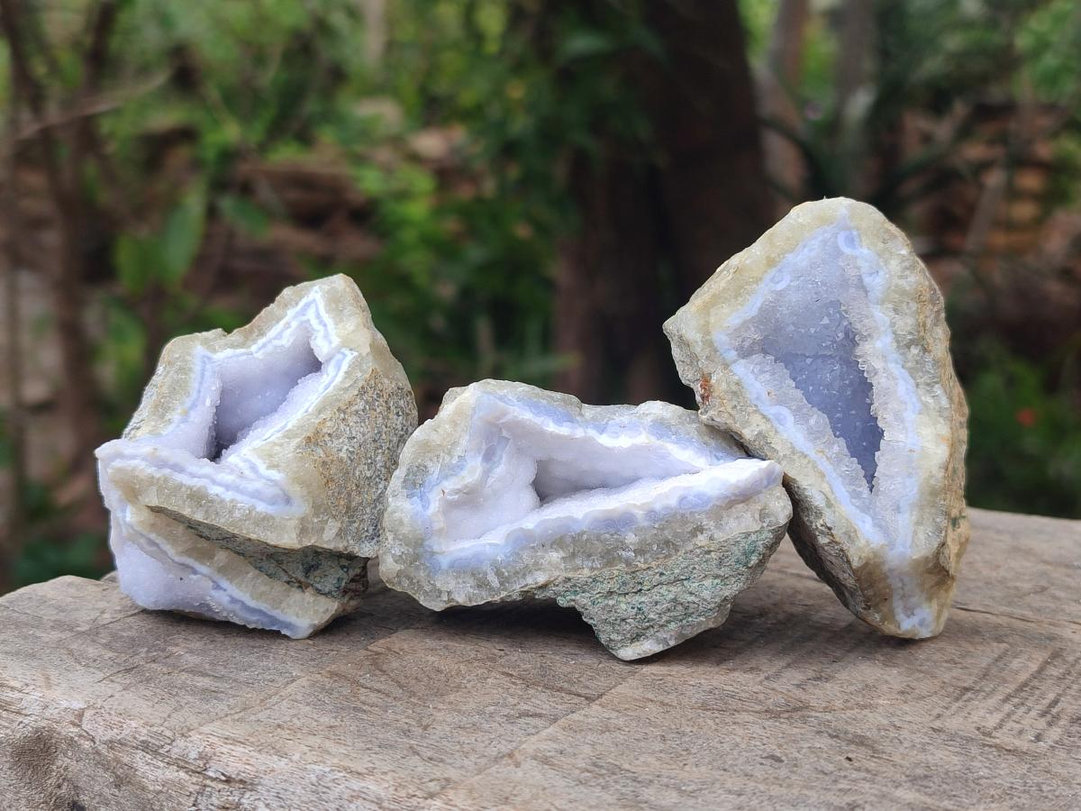 Natural Blue Lace Agate Geode Specimens x 24 From Nsanje, Malawi
