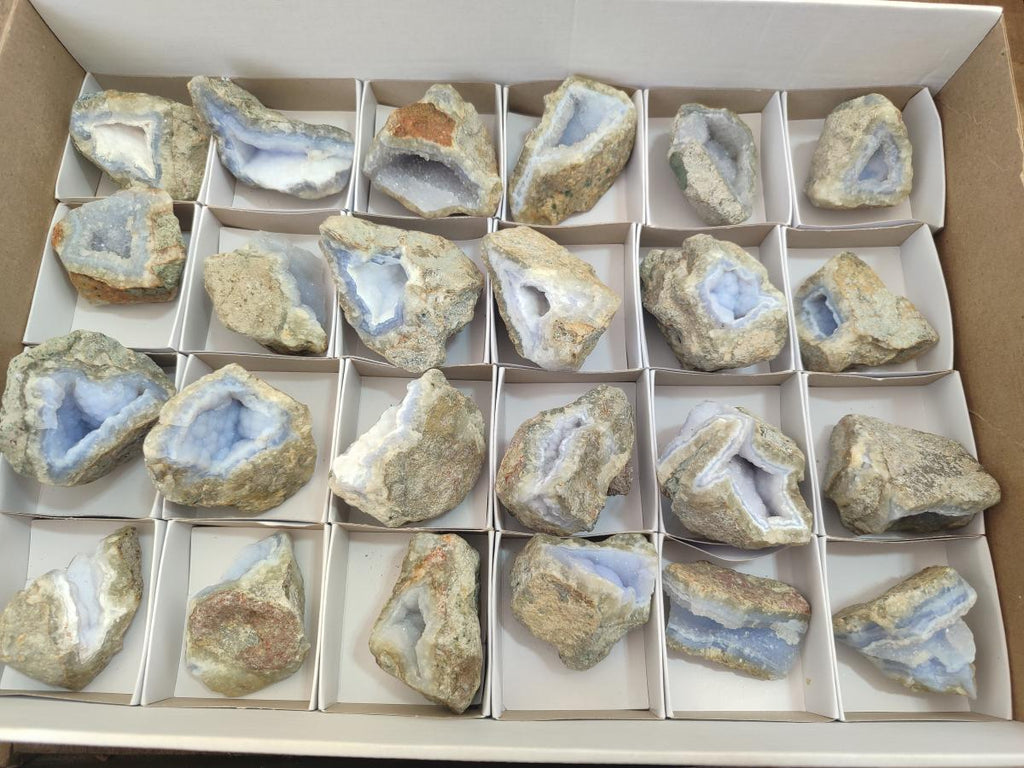 Natural Blue Lace Agate Geode Specimens x 24 From Nsanje, Malawi
