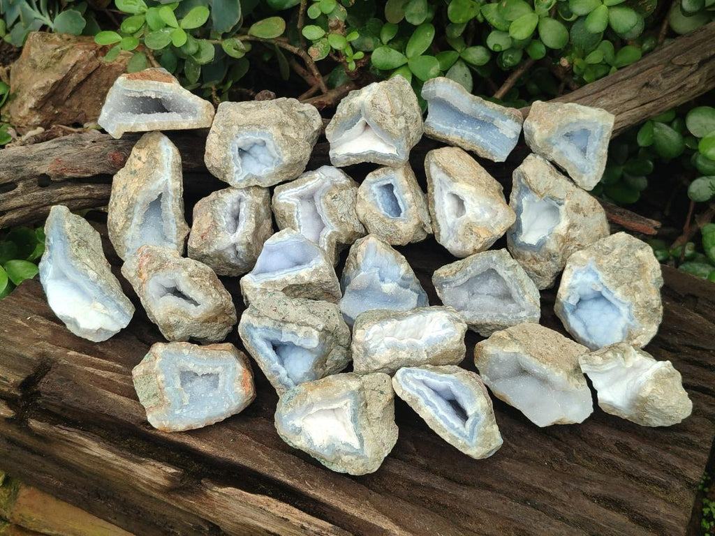 Natural Blue Lace Agate Geode Specimens x 24 From Nsanje, Malawi