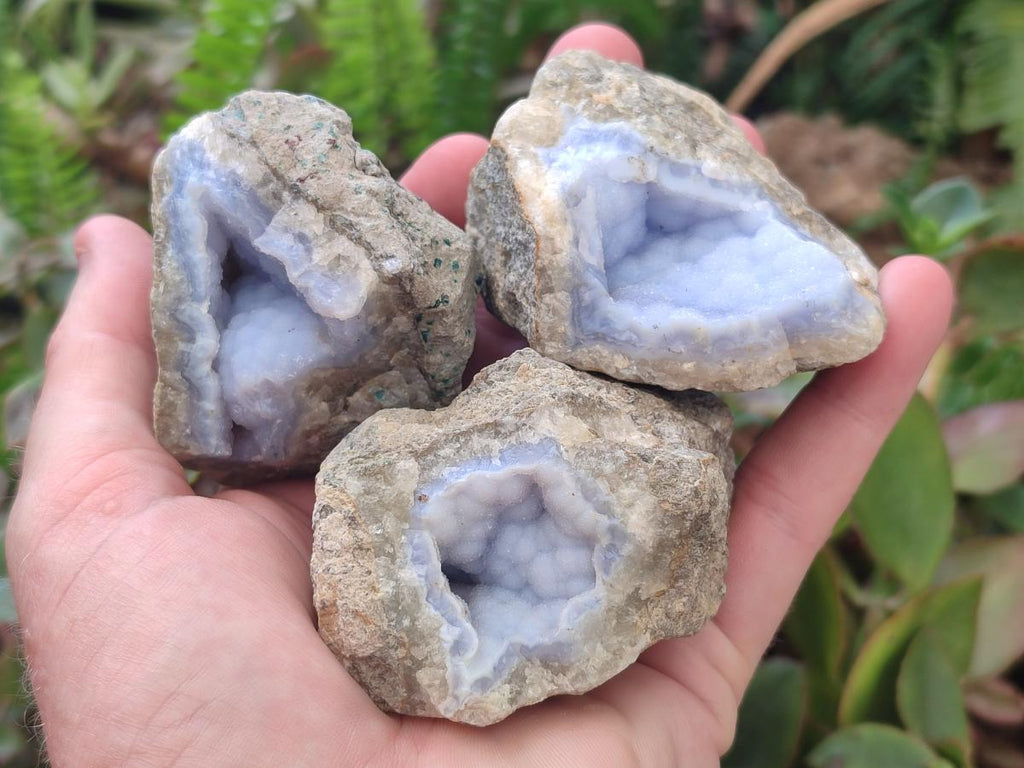 Natural Blue Lace Agate Geode Specimens x 24 From Nsanje, Malawi