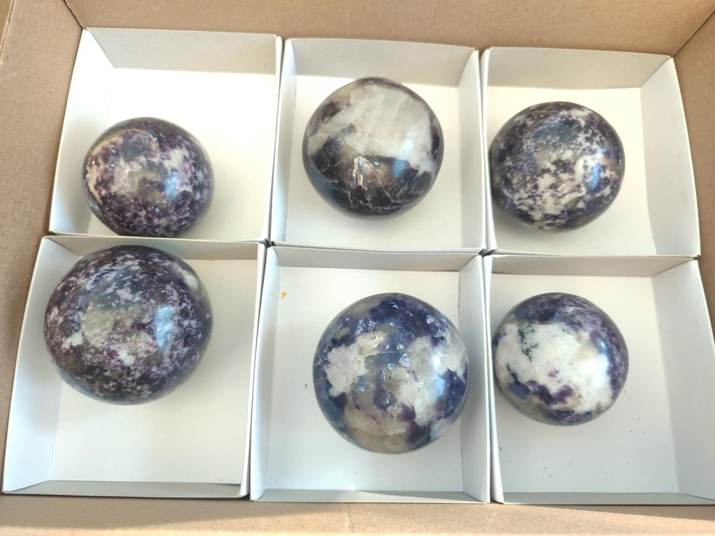 Polished Large Silver Leaf Lepidolite Spheres x 6 From Zimbabwe