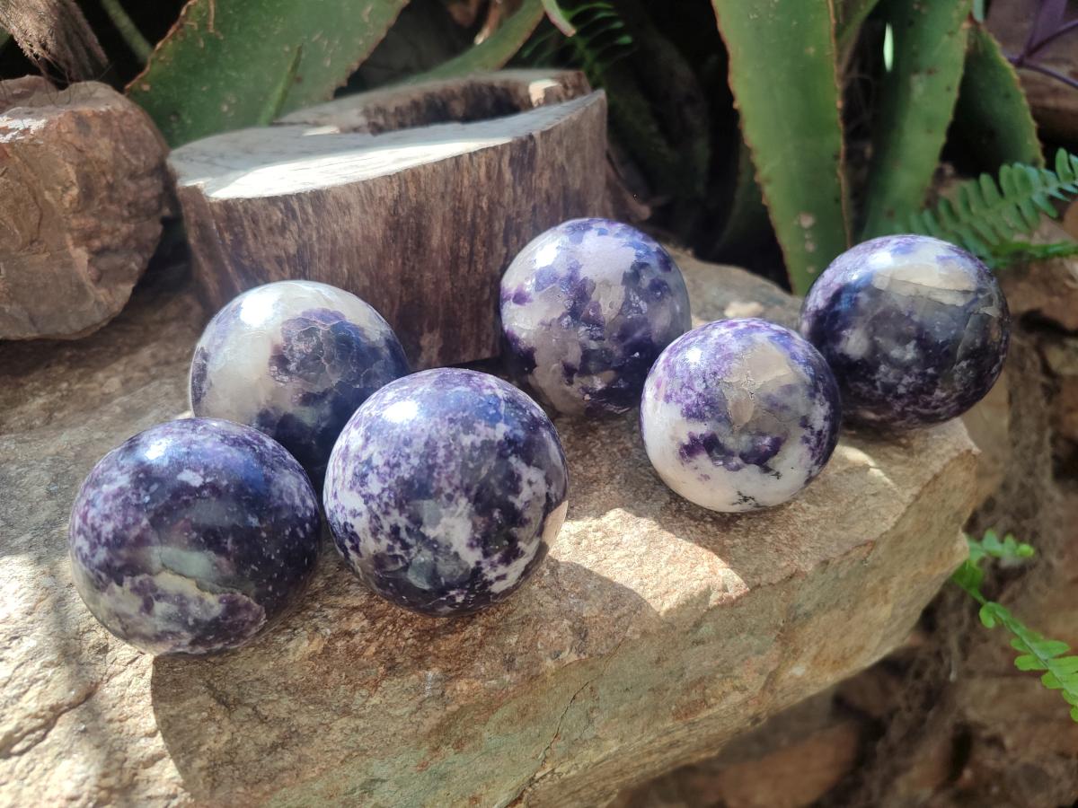 Polished Large Silver Leaf Lepidolite Spheres x 6 From Zimbabwe