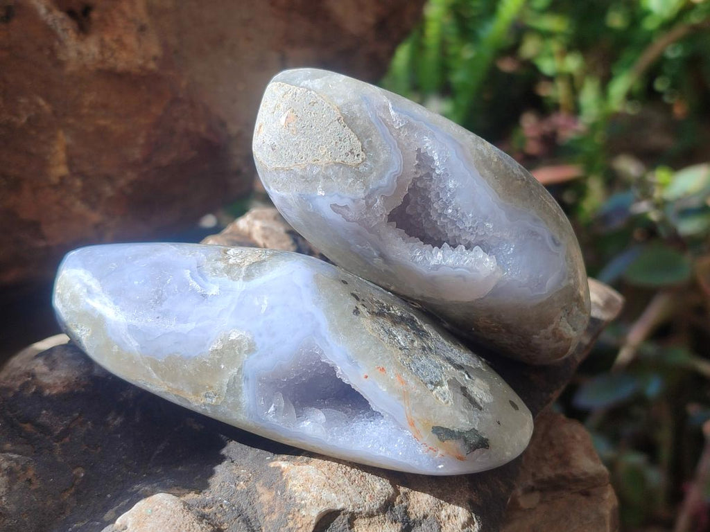 Polished and Natural Blue Lace Agate Free Forms x 6 From Nsanje, Malawi