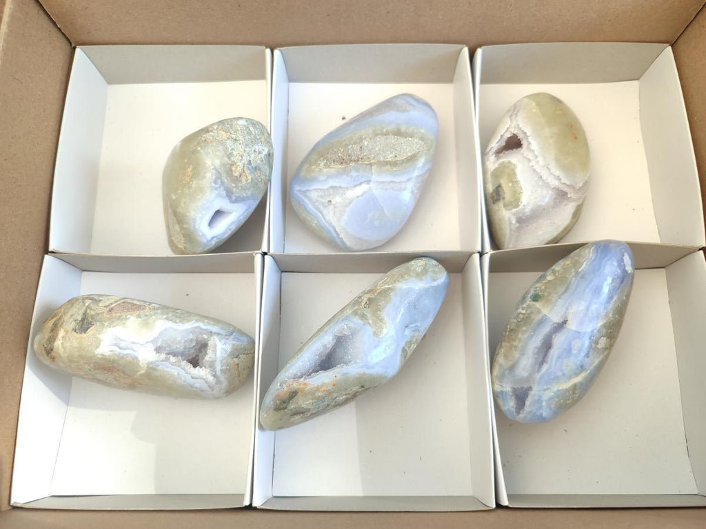 Polished and Natural Blue Lace Agate Free Forms x 6 From Nsanje, Malawi