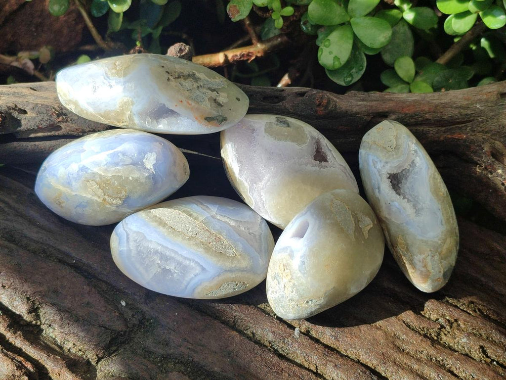 Polished and Natural Blue Lace Agate Free Forms x 6 From Nsanje, Malawi