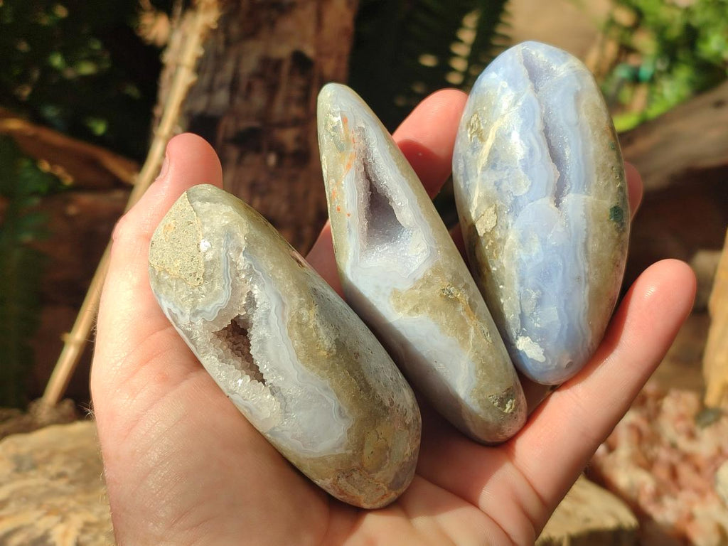 Polished and Natural Blue Lace Agate Free Forms x 6 From Nsanje, Malawi