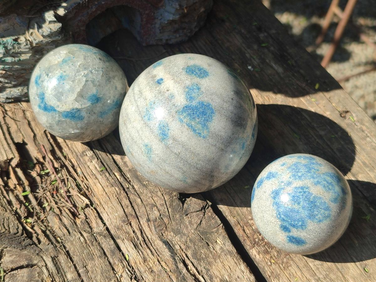 Polished Blue Spotted Spinel in Quartz Spheres x 6 From Madagascar