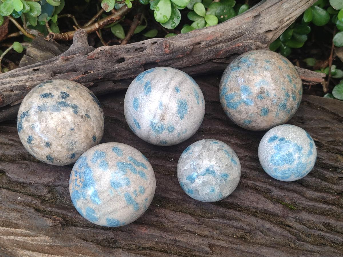 Polished Blue Spotted Spinel in Quartz Spheres x 6 From Madagascar