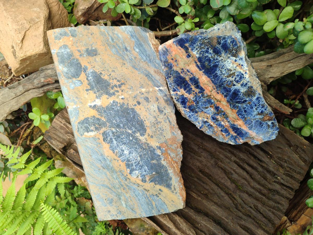 Polished and Natural Sodalite Slices x 2 From Kunene River, Namibia