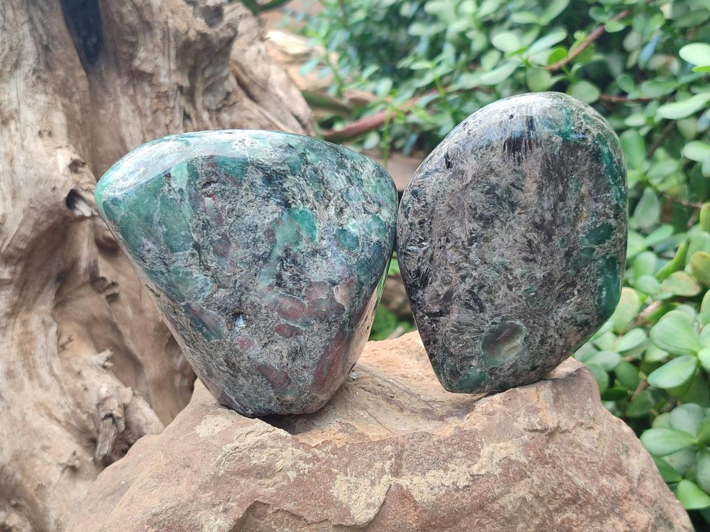Polished Emerald Mica 'Mutokolite' Standing Display Pieces x 2 From Mutoko, Zimbabwe