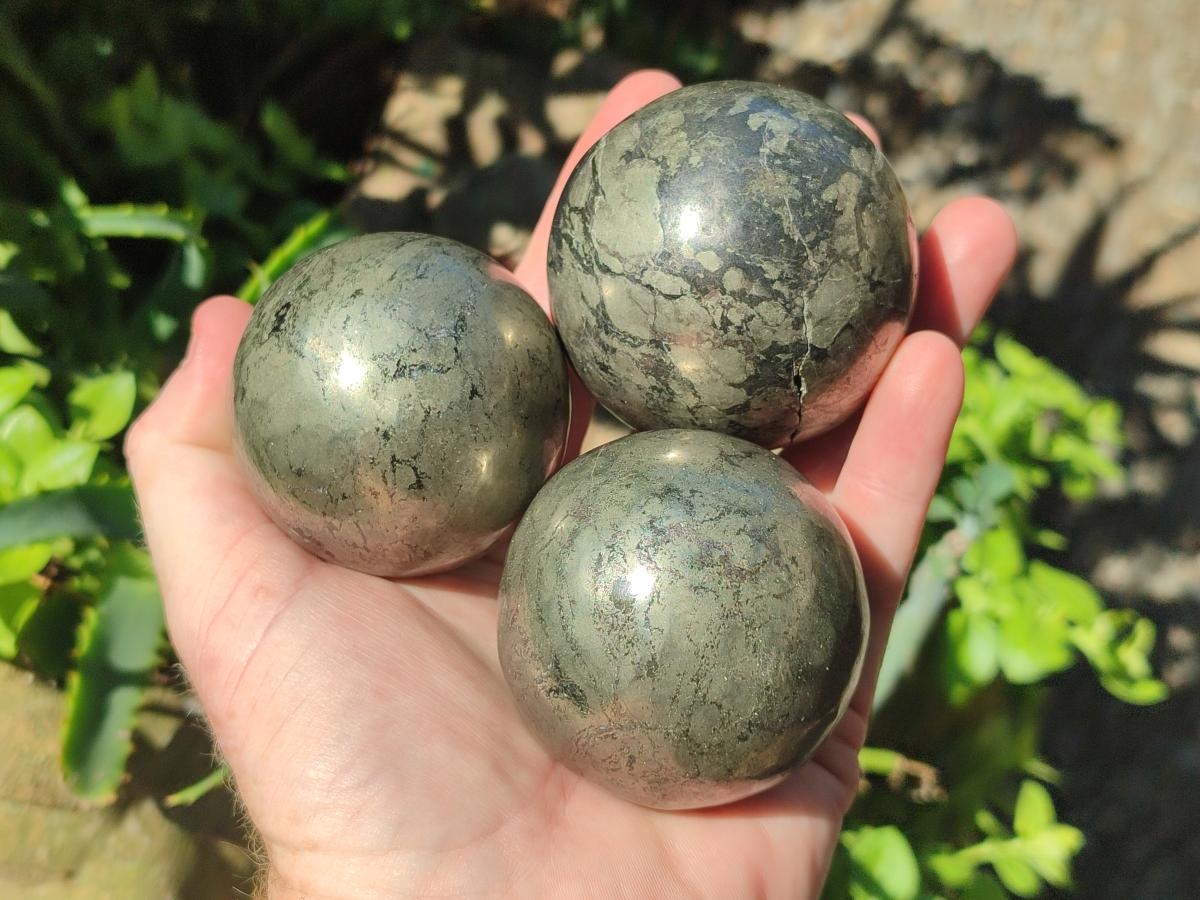 Polished Basalt Pharaoh Stone Spheres x 4 From Iron Duke Mine, Zimbabwe