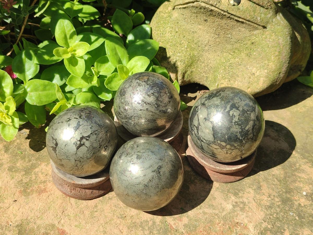 Polished Basalt Pharaoh Stone Spheres x 4 From Iron Duke Mine, Zimbabwe