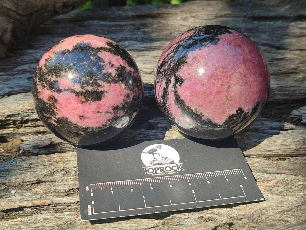 Polished Rhodonite Gemstone Spheres x 4 From Ambindavato, Madagascar