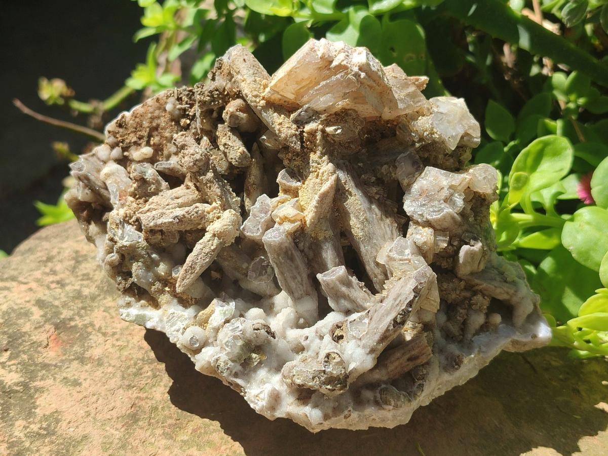 Natural Stacked Rhombohedral Calcite Clusters with Phosphorus Aragonite and Spearhead Crystals x 3 From Albert's Mountain, Lesotho