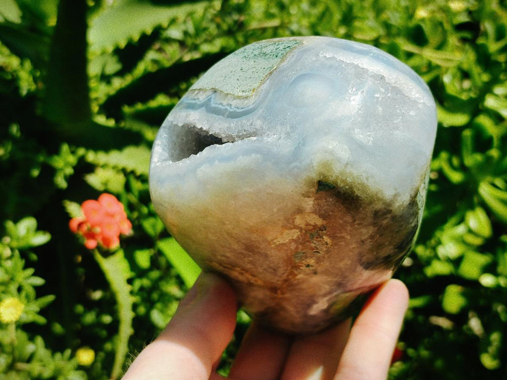 Polished and Natural Blue Lace Agate Standing Display Pieces x 2 From Nsanje, Malawi