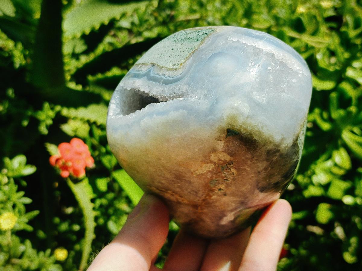 Polished and Natural Blue Lace Agate Standing Display Pieces x 2 From Nsanje, Malawi