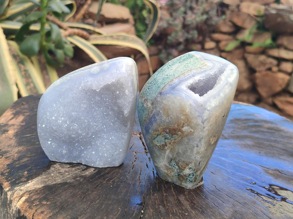 Polished and Natural Blue Lace Agate Standing Display Pieces x 2 From Nsanje, Malawi